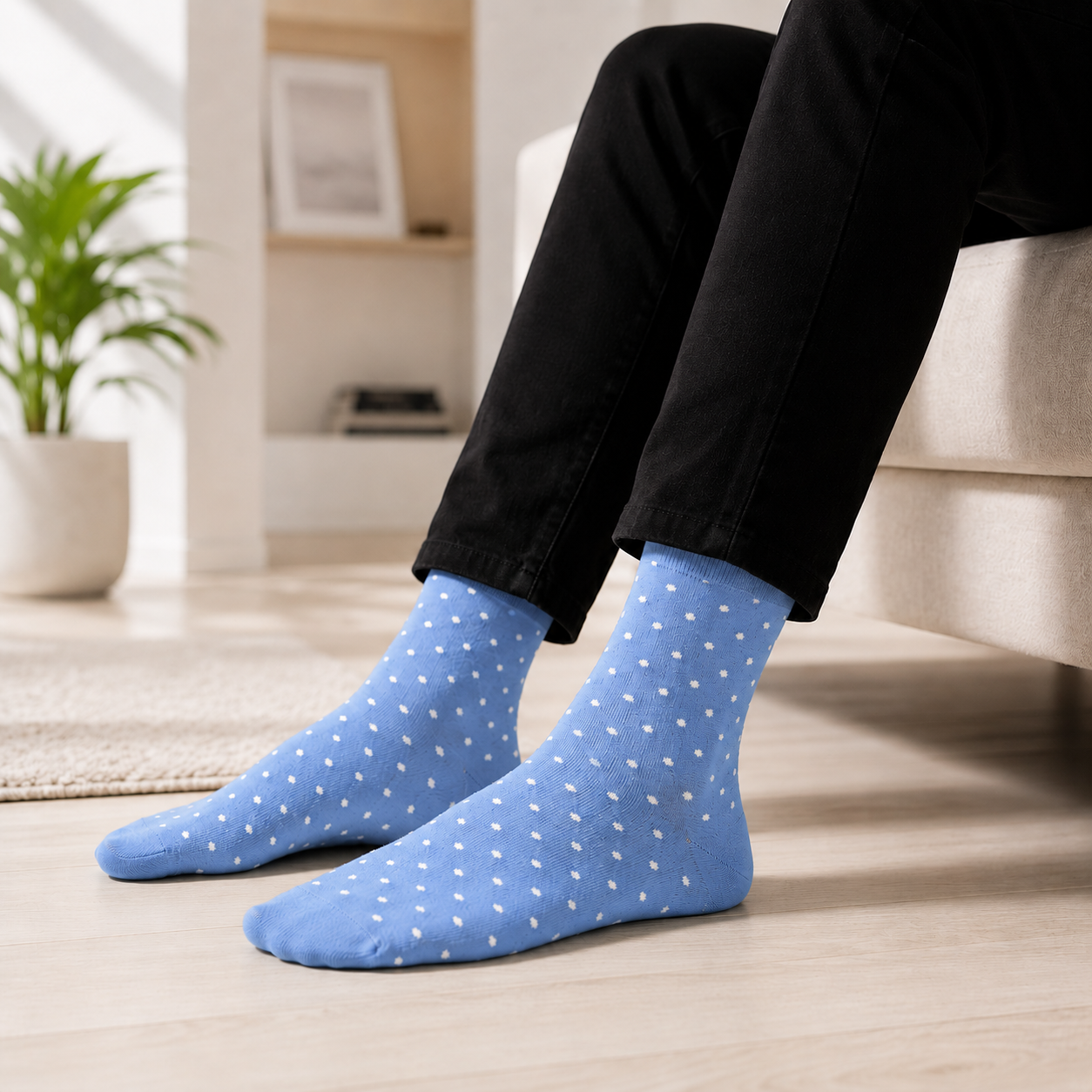 3-Pack Men's Cotton Crew Socks Teal, Sky Blue and Red | Soft Breathable