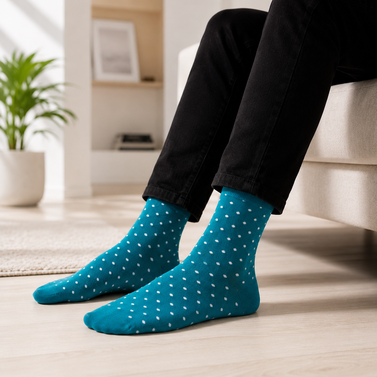 3-Pack Men's Cotton Crew Socks Teal, Sky Blue and Red | Soft Breathable