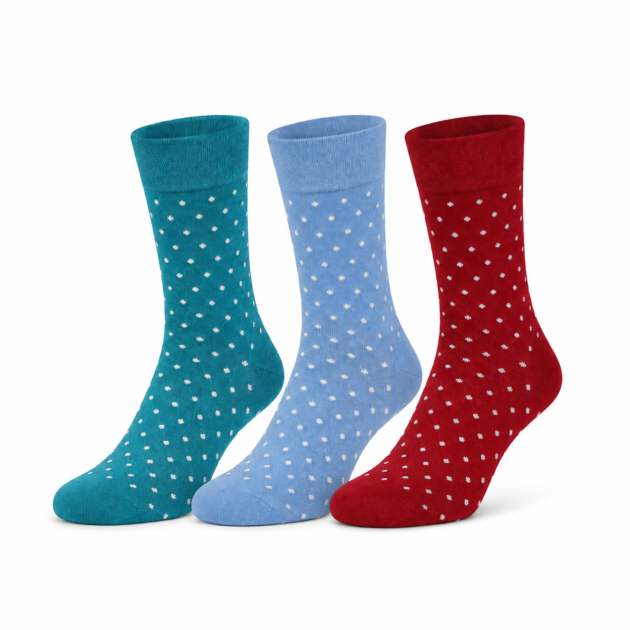 3-Pack Men's Cotton Crew Socks Teal, Sky Blue and Red | Soft Breathable