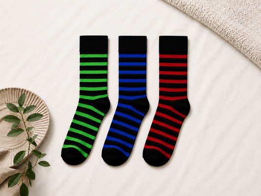 Men's Cotton Crew Socks 3-Pack | Soft Breathable Striped Socks