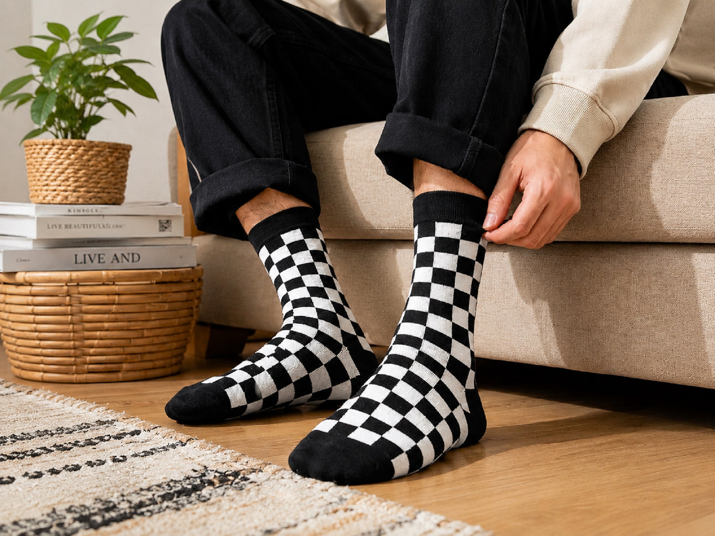 Men's Cotton Checker Crew Socks 3-Pack | Soft Breathable Socks