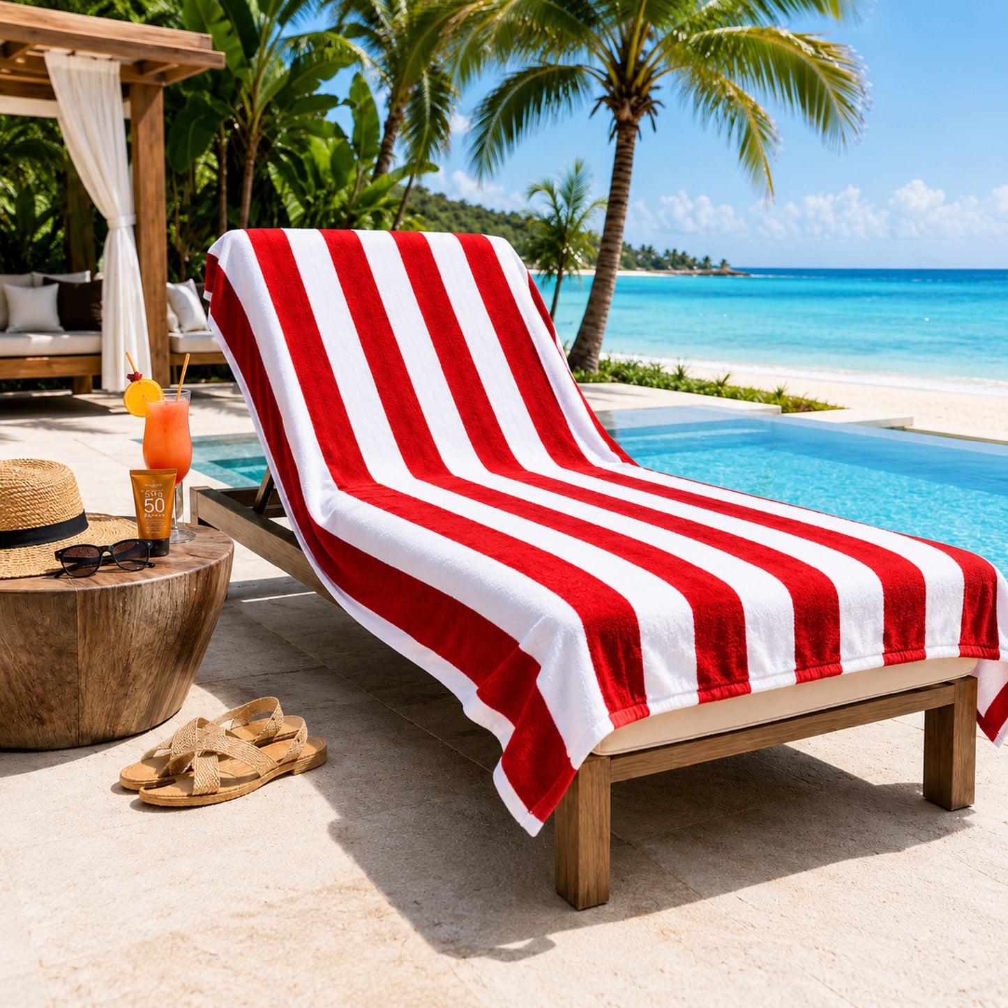 Renew Fibers Oversized Cabana Stripe Beach Towel 30 x 60 Inch – Red & White