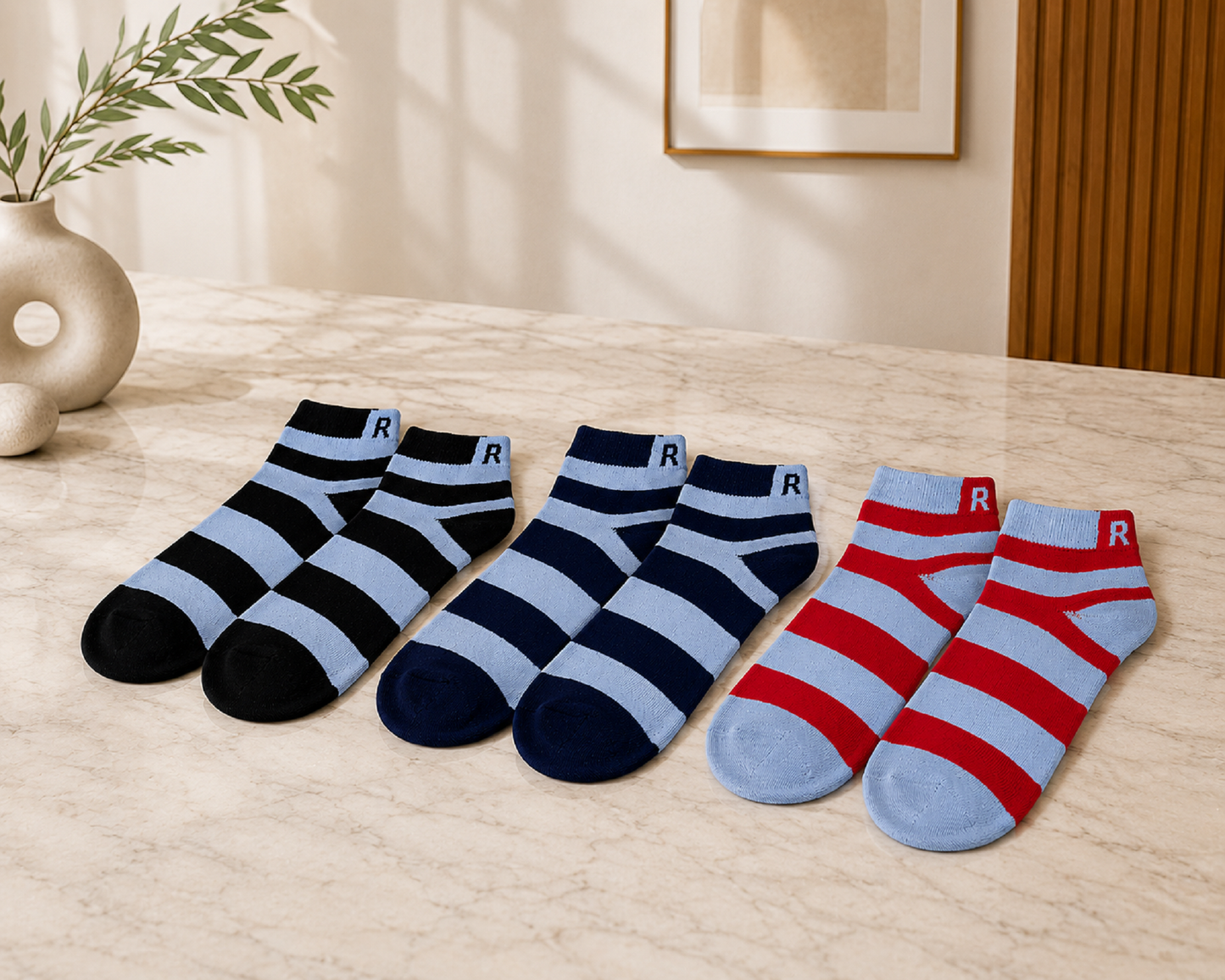 Striped Ankle Socks for Men | Soft Cotton Blend Casual Socks